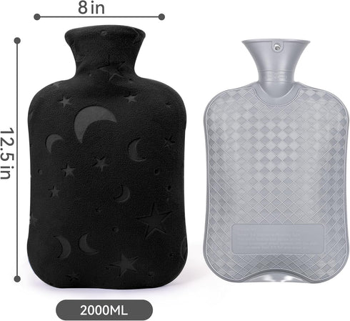 Hot Water Bottle with Soft Cover, 2L for Menstrual Cramps, Neck and Shoulder Pain Relief, Dark Grey