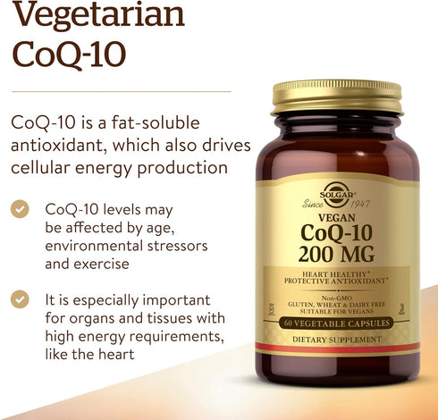 Solgar Vegetarian CoQ-10 200 mg, 60 Vegetable Capsules, Heart Healthy Antioxidant Supplement