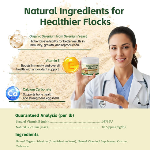 Qanoreth Immunity, Selenium and Vitamin E Powder for Chickens Boost Muscle Support & Reproductive Health, Selenium