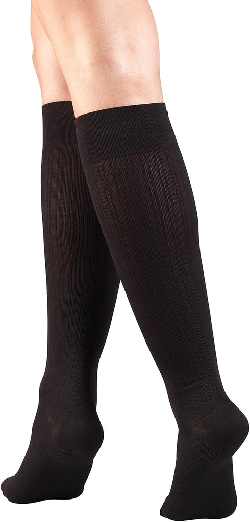 Truform Compression Socks, 15-20 mmHg, Women's Dress Socks, Knee High, Black Rib Knit, X-Large