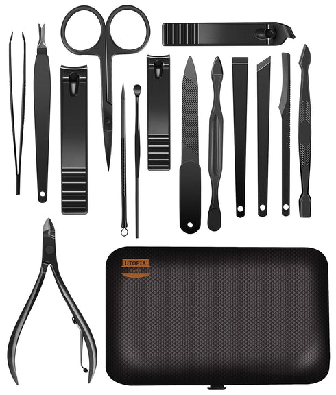 Utopia Care Nail Clippers for Men and Women - Professional 15-Pcs Nail Kit or Manicure Kit with Travel Case