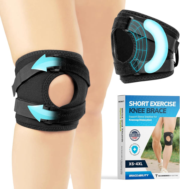 BraceAbility Plus Size Patellar Tracking Short Knee Brace - XXXL Support Sleeve for Post Kneecap Dislocation