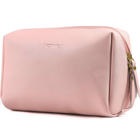 Narwey PU Leather Pink Makeup Bag, Travel Cosmetic Bag Toiletry Organizer with Compartments for Women