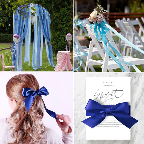 ASTARON Blue Satin Ribbon for Wedding Bouquet DIY Crafts, 1 Inch Solid Color Fabric Ribbon for Gift Wrapping, Hair Bows
