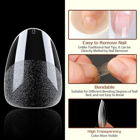 UNA GELLA Extra Short Almond Nail Tips - 504 Pcs Pre-Filed Soft Gel x Nail Tips for Home DIY Salon