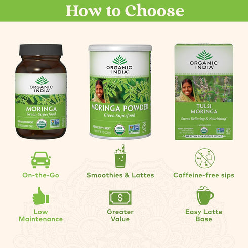 ORGANIC INDIA Moringa Powder - Moringa Oleifera Leaf Herbal Supplement, 8 oz, USDA Certified Organic