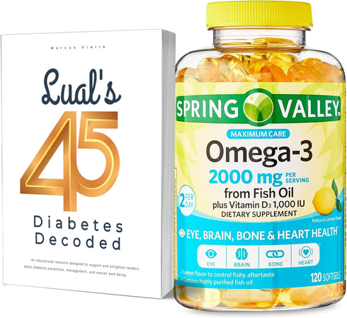 Lual's 45 Diabetes Decoded Bundle with Spring Valley Omega-3 from Fish Oil 2000 mg, 120 Count