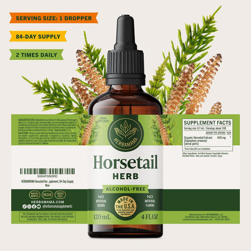 Horsetail Horsetail 84-Day HERBAMAMA Herb Extract Drops - Vegan Hair, Nail & Skin Care with Leaves Tincture - Non-GMO