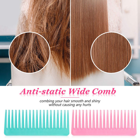 Large Hair Detangling Comb, Wide Tooth Comb for Curly Hair, Wet Dry Hair (Cyan, Pink)