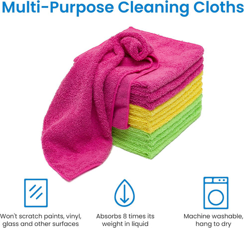 KORUSER (12 Pack/High Grammage) Microfiber Cleaning Cloths - Reusable and Washable - Multi Purpose Indoor/Outdoor