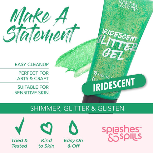 Iridescent Glitter Body Paint Gel, 7 Color Cosmetic Set, 10 ml Tubes for Hair, Body, Face Shimmer