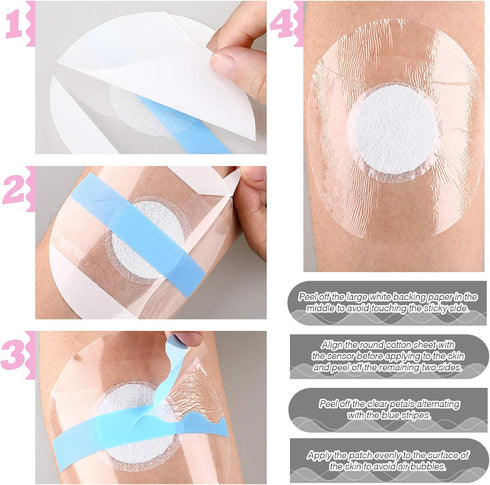 60 Packs Shower Waterproof Patch, Transparent Adhesive Patches for CGM Overpatch Tape, Precut Clear Protection Stickers