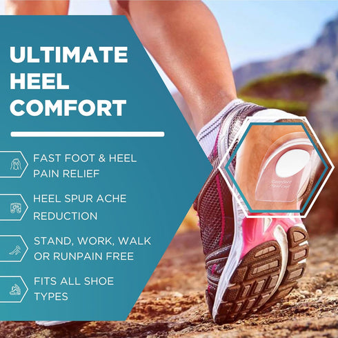 Gel Silicone Heel Cups/Pads - 2 Pack, Heel Lifts for Achilles Tendonitis, Plantar Fasciitis, Foot Pain Relief