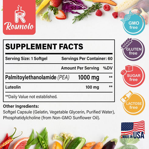 Liposomal Palmitoylethanolamide 1000 mg + Luteolin 100 mg, Enhanced Absorption, 120 Softgels