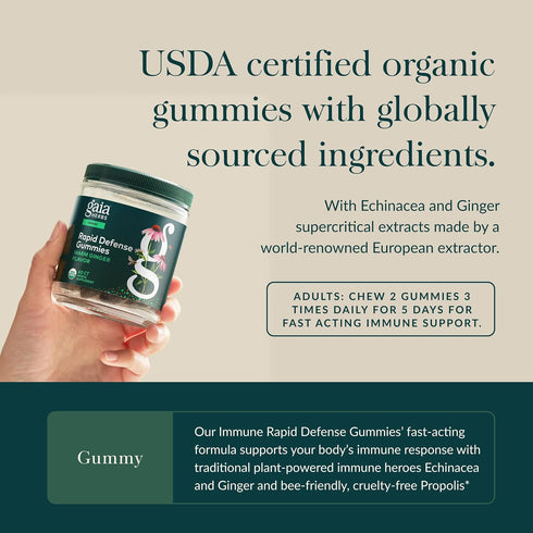 Gummies Immune 60 Gummies (30 Gaia Herbs Rapid Defense - Supports Health* - with Propolis, Ginger & Echinacea - USDA