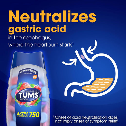 TUMS Extra Strength Assorted Berries Antacid Tablets for Heartburn Relief, 96 Count