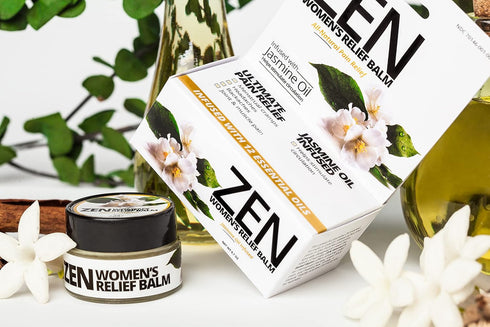 Zen Women's Relief Balm - All-Natural Pain Reliever with Jasmine Oil & 11 Essential Oils for Cramps, Backaches & Pain