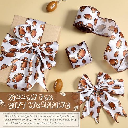 Football Wired Ribbon, 2 Rolls 20 Yards, 2 Inches Wide Football Printed for DIY Crafts, Wreath Bow Package Wrapping