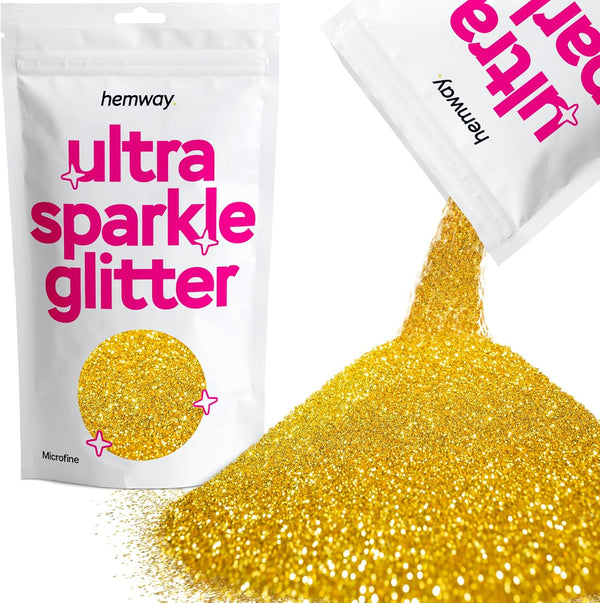 Hemway Premium Ultra Sparkle Glitter, Gold Microfine Metallic Flake for Arts Crafts, 100g