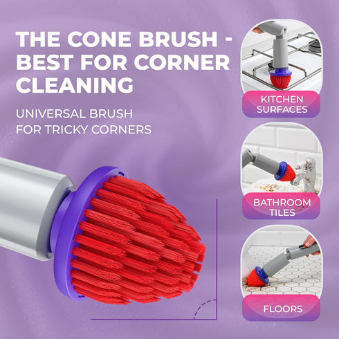 Set (2 Synoshi PRO Cone Brush Heads Units) for Electric Spin Scrubber Bathroom & Shower Cleaning Brush Universal