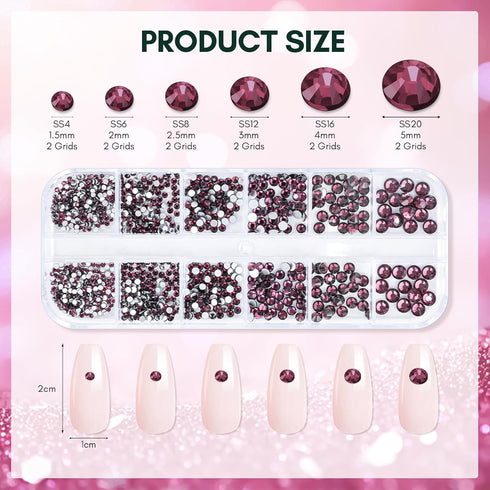 Makartt Dark Purple Rhinestone Nail Charms, Flatback Round Amethyst Crystal Glass Jewels for DIY Nail Art Supplies