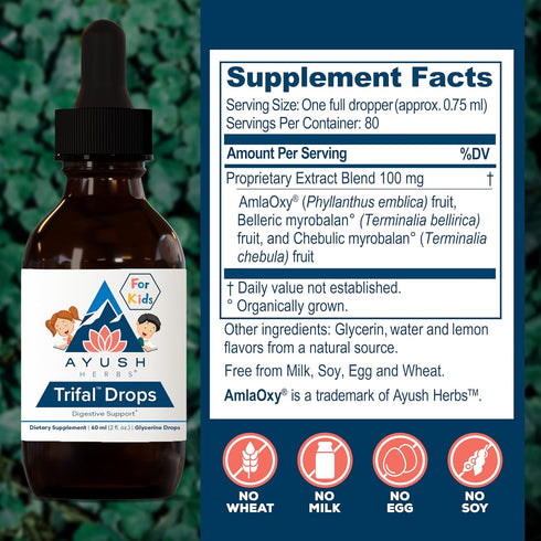 Immune Amla 2 Oz (80 Ayush Herbs Trifal Drops - Digestive & Wellness Booster for Kids, Kids Alcohol Free Digestive