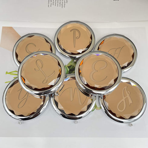 Maid of Honor Gift, Compact Crystal Pocket Makeup Mirror, Initial Monogram Letter J, Love Knot Bracelets