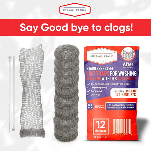 12 Pieces Lint Traps for Washing Machine, Rust Proof Stainless Steel Mesh with Ties