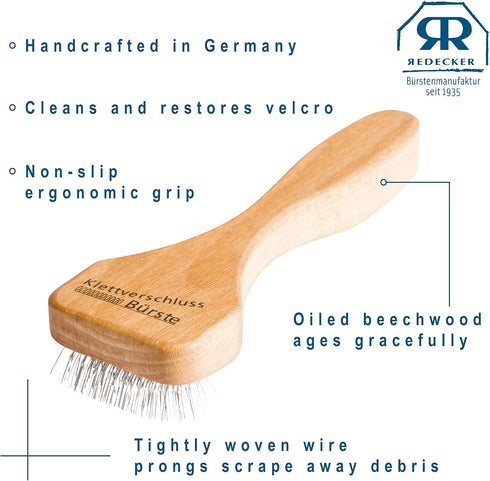 REDECKER Wire Brush with Oiled Beechwood Handle, 5-7/8-Inches, Compatible with Velcro Tape