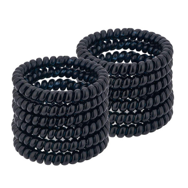 Spiral Hair Ties (Thin Black, 12 Pcs) - No Crease Plastic Coil Ponytail Holders for Women