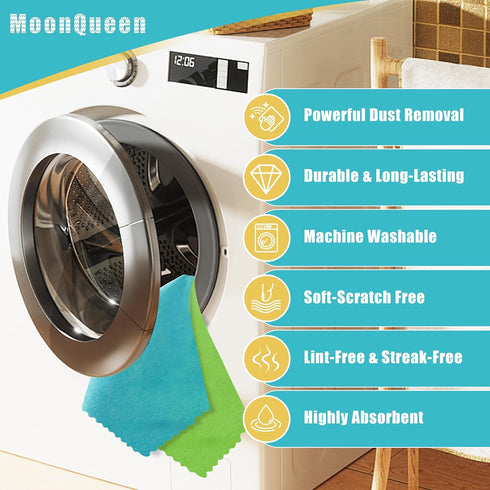 MOONQUEEN 12 Pack Microfiber Cleaning Cloth, Reusable Fast Drying Towels, 12"X12", Assorted Colors