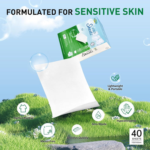 Laundry Detergent Sheets, Eco Friendly (Pack of 2) - Hypoallergenic, Free & Clear Scent, Up to 160 Loads