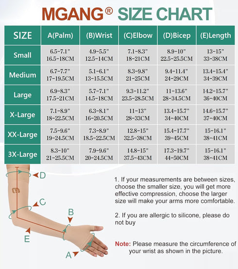 MGANG Lymphedema Compression Arm Sleeve with Gauntlet for Men and Women, Opaque, 15-20 mmHg Medical Graduated