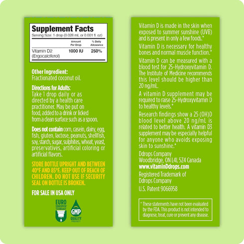Ddrops Vegan 1000 IU 180 Drops - Daily Vitamin D Liquid - Supports Bone Health & Immune System