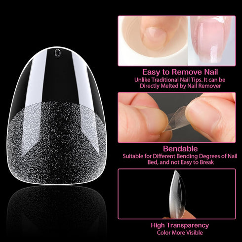 UNA GELLA Extra Short Almond Nail Tips, Full Cover 504PCS Gel x Nail Tips for Home DIY Salon