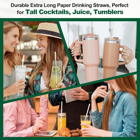 10 Inch Long White Paper Drinking Straws, 0.24" Diameter, 100 Counts