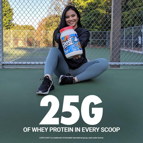 GHOST Whey Protein Powder, Chips Ahoy - 2LB Tub, 25G of Protein - Chocolate Chip Cookie Flavored Isolate and Hydrolyzed