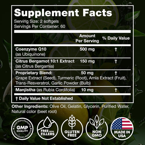 High Absorption CoQ10 500MG - 120 Softgels Co Q 10 Supplement for Heart Health & Energy Production