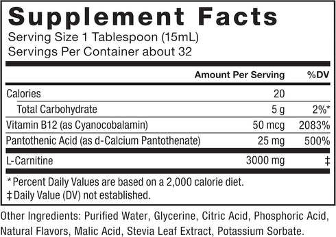 Force Factor L-Carnitine Supplement, Liquid 3000 mg, Berry Flavor, 16 Oz for Energy and Muscle Recovery