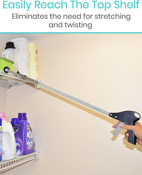 Vive 32" Suction Cup Grabber Reacher (2 Pack) - Heavy Duty Pickup Tool for Seniors - Extra Long Handle & Claw
