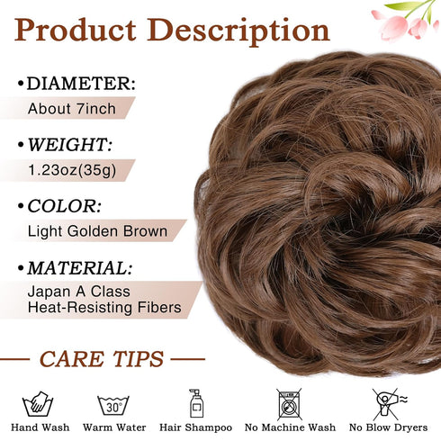 MORICA Messy Hair Bun Hair Scrunchies Extension, Curly Wavy Synthetic Chignon Hairpieces for Women
