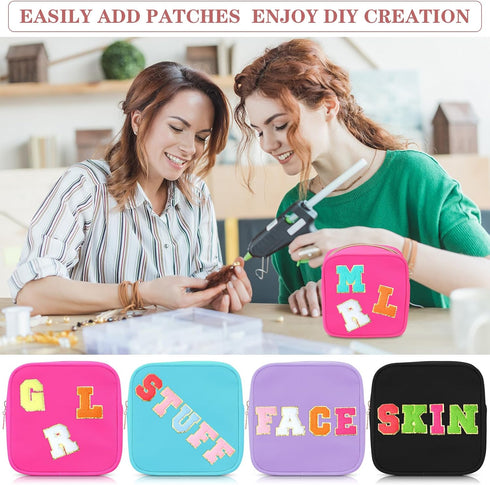 Hushee 4 Pcs Nylon Makeup Bag Christmas Gifts, Preppy Zipper Pouch, Waterproof Storage Bag for Women Girls Organizer
