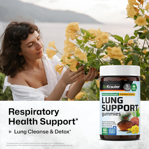 BIO KRAUTER Lung Detox Gummies - 60 Vegan Chews, Lung Cleanse Supplement with Vitamin C & Mullein Leaf Blend for
