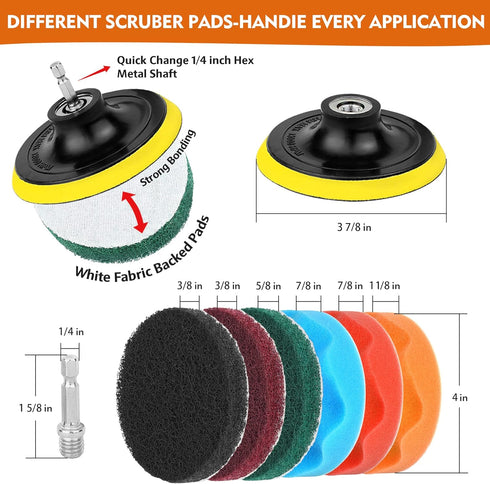 Drill Brush Attachments 20 PCS Scrub Pads & Sponge Power Scrubber Brush with Extend Long Rod for All Purpose Cleaning