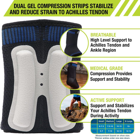 Pro-Tec Athletics Achilles Sleeve with Dual Gel Compression Strips, Achilles Tendon Support for Tendinitis Relief