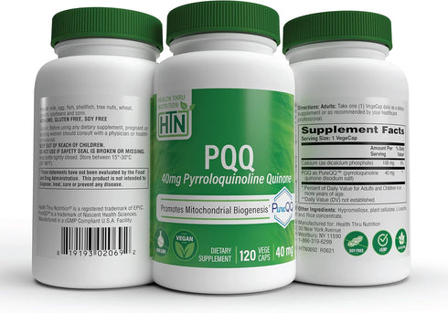 Health Thru Nutrition PQQ 40mg, 120 Servings Pyrroloquinoline Quinone, Promotes Mitochondrial Biogenesis, Vegan,