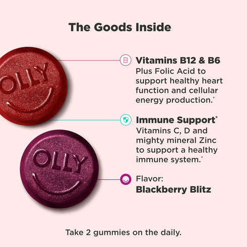 OLLY Men's Multivitamin Gummy, 90 Count, 45 Day Supply, Vitamins A, C, D, E, B, Zinc, Blackberry Flavor