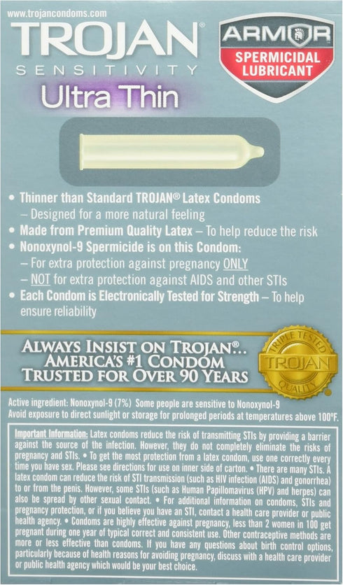 TROJAN 2 Packs 12 Condom Sensitivity Ultra Thin Spermicidal of pc