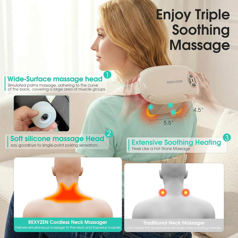 Rexyzen 2026 4D Cordless Neck Massager with Heat for Pain Relief Deep Tissue, Kneading Massage Tools with Remote