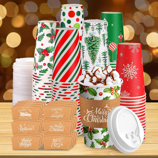 Suttmin 72 Sets/ 216 Pcs Christmas Paper Cups 16 oz Disposable to Go